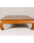 Large Light Brown Teak Vintage Coffee Table with Carved Chow Legs-6. Asian & Chinese Furniture, Art, Antiques, Vintage Home Décor for sale at FEA Home