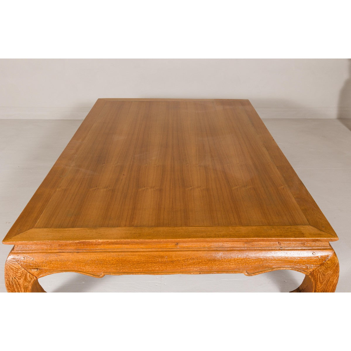 Large Light Brown Teak Vintage Coffee Table with Carved Chow Legs-7. Asian & Chinese Furniture, Art, Antiques, Vintage Home Décor for sale at FEA Home