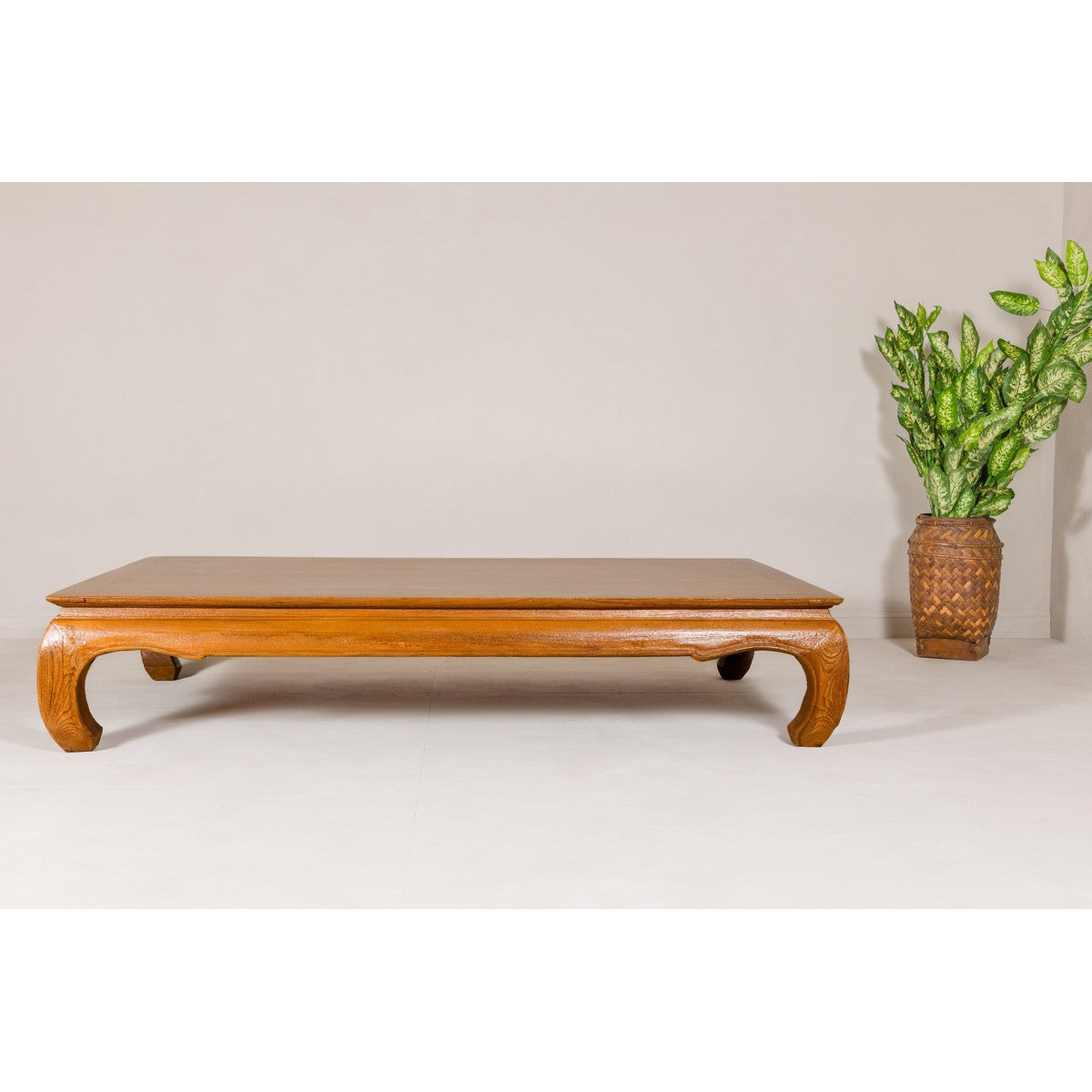 Large Light Brown Teak Vintage Coffee Table with Carved Chow Legs-8. Asian & Chinese Furniture, Art, Antiques, Vintage Home Décor for sale at FEA Home
