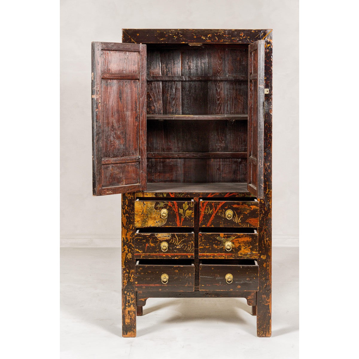 Qing Dynasty Hand-Painted Cabinet with Floral Décor, Doors and Drawers-10. Asian & Chinese Furniture, Art, Antiques, Vintage Home Décor for sale at FEA Home