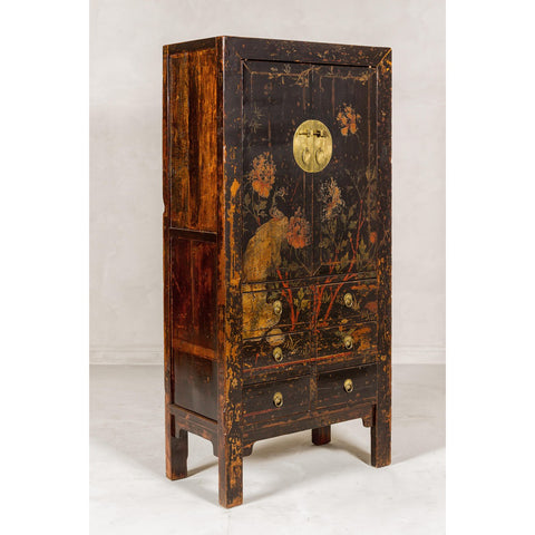 Qing Dynasty Hand-Painted Cabinet with Floral Décor, Doors and Drawers-YN2047-11. Asian & Chinese Furniture, Art, Antiques, Vintage Home Décor for sale at FEA Home
