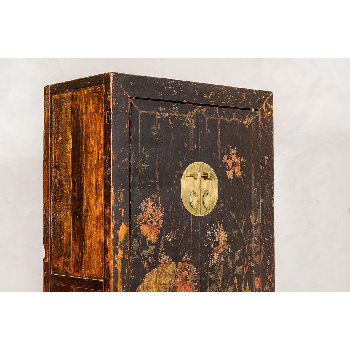 Qing Dynasty Hand-Painted Cabinet with Floral Décor, Doors and Drawers-12. Asian & Chinese Furniture, Art, Antiques, Vintage Home Décor for sale at FEA Home