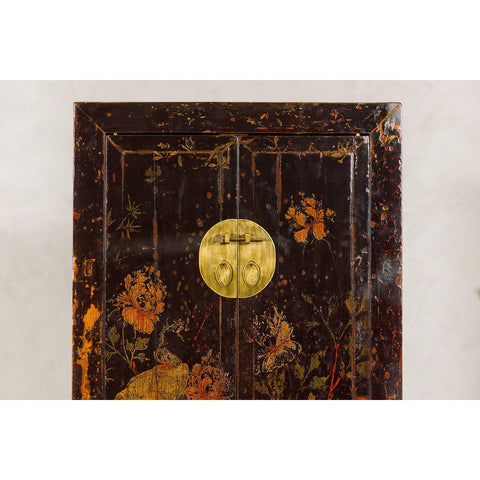 Qing Dynasty Hand-Painted Cabinet with Floral Décor, Doors and Drawers-YN2047-5. Asian & Chinese Furniture, Art, Antiques, Vintage Home Décor for sale at FEA Home
