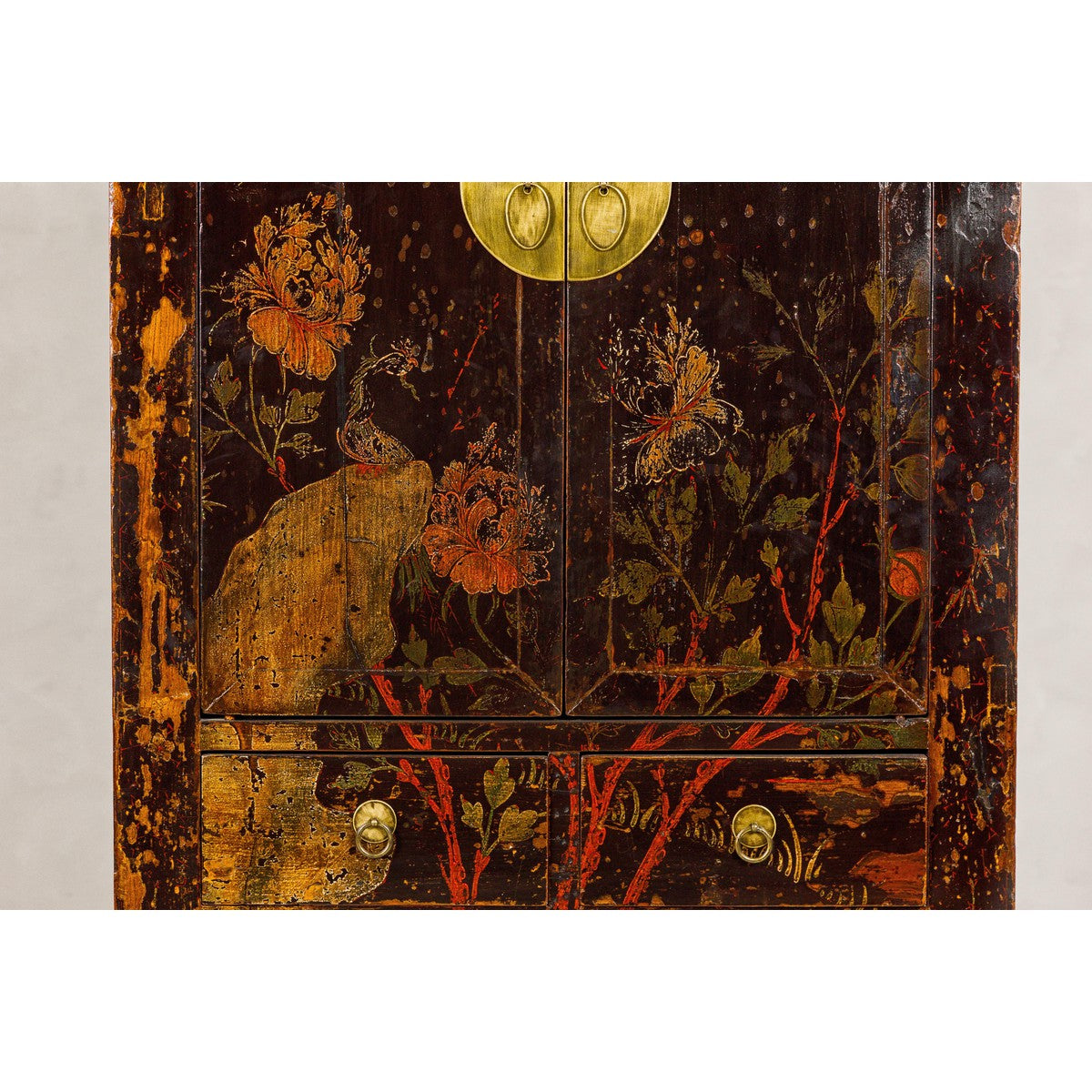 Qing Dynasty Hand-Painted Cabinet with Floral Décor, Doors and Drawers-6. Asian & Chinese Furniture, Art, Antiques, Vintage Home Décor for sale at FEA Home