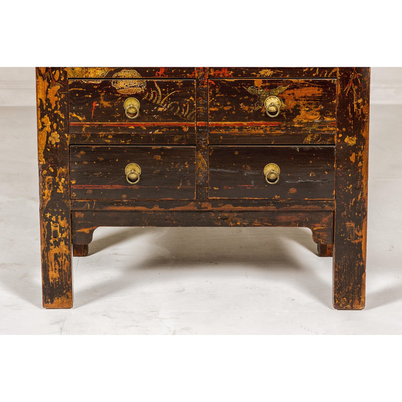 Qing Dynasty Hand-Painted Cabinet with Floral Décor, Doors and Drawers-YN2047-8. Asian & Chinese Furniture, Art, Antiques, Vintage Home Décor for sale at FEA Home