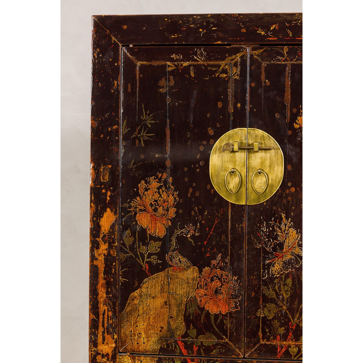 Qing Dynasty Hand-Painted Cabinet with Floral Décor, Doors and Drawers-9. Asian & Chinese Furniture, Art, Antiques, Vintage Home Décor for sale at FEA Home
