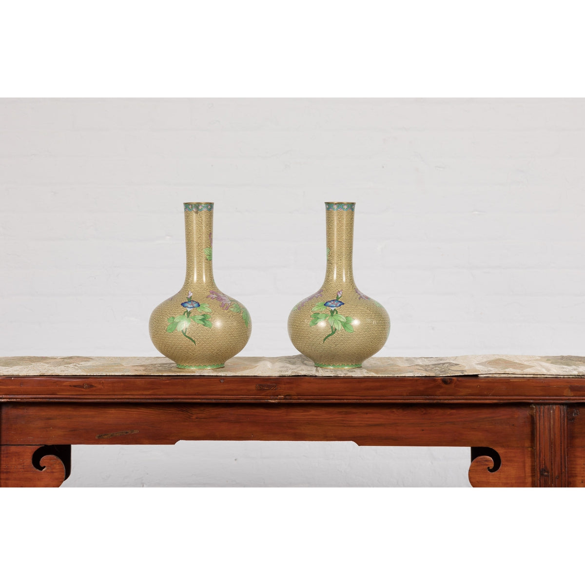 Vintage Pair of Floral Chinese Vases-14. Asian & Chinese Furniture, Art, Antiques, Vintage Home Décor for sale at FEA Home