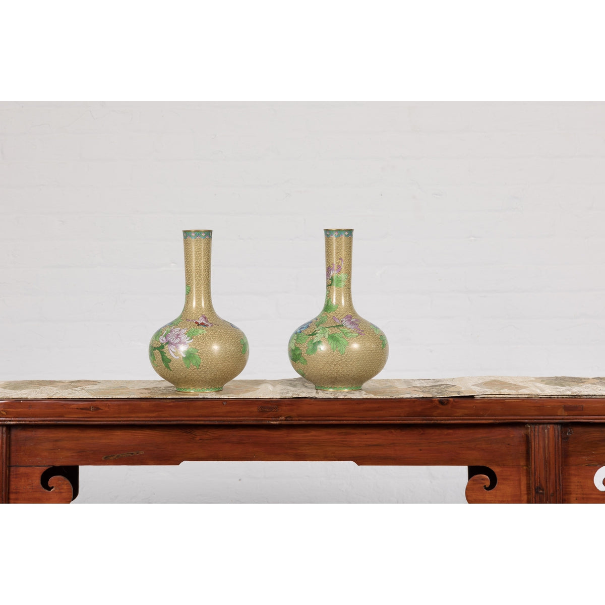 Vintage Pair of Floral Chinese Vases-15. Asian & Chinese Furniture, Art, Antiques, Vintage Home Décor for sale at FEA Home