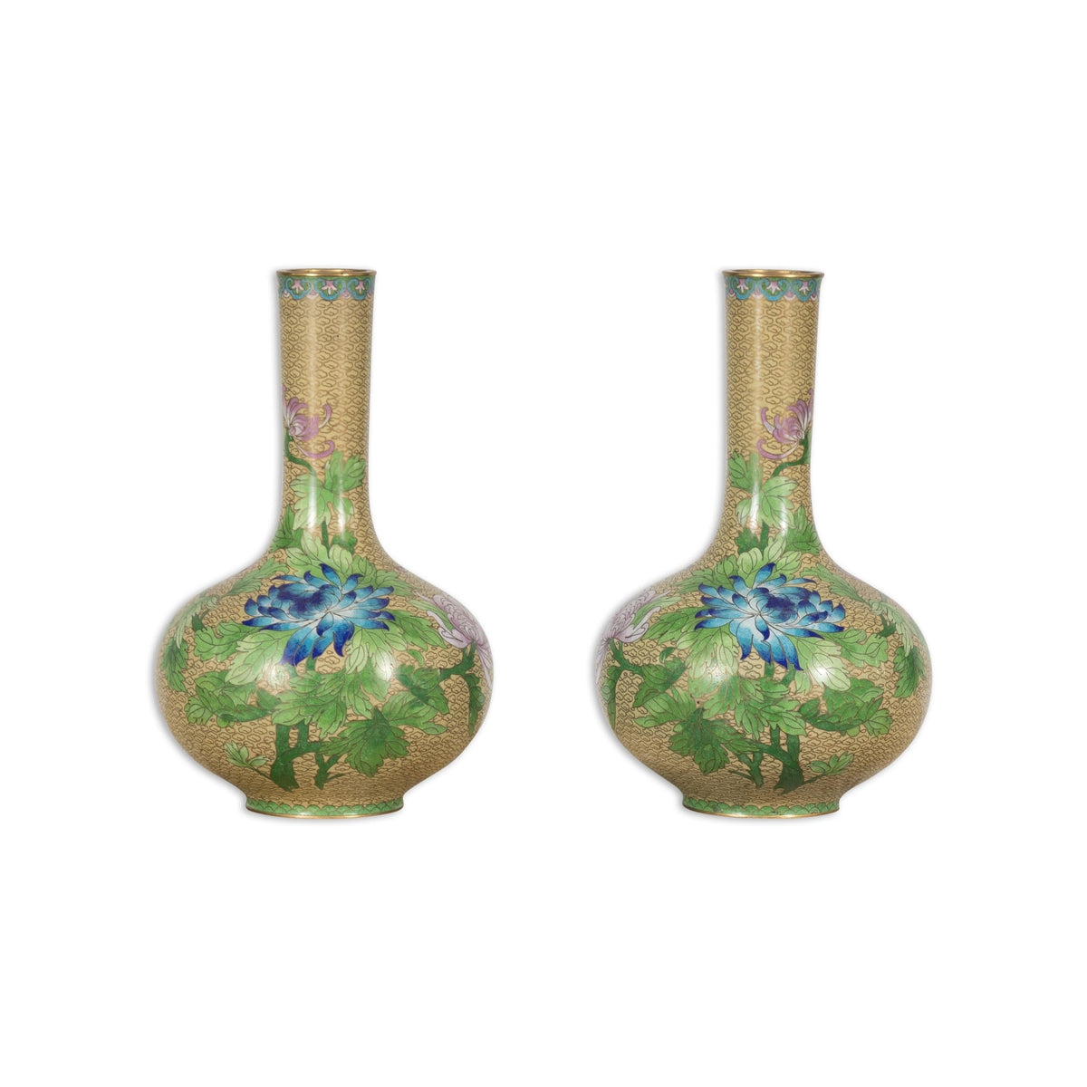 Vintage Pair of Floral Chinese Vases-19. Asian & Chinese Furniture, Art, Antiques, Vintage Home Décor for sale at FEA Home