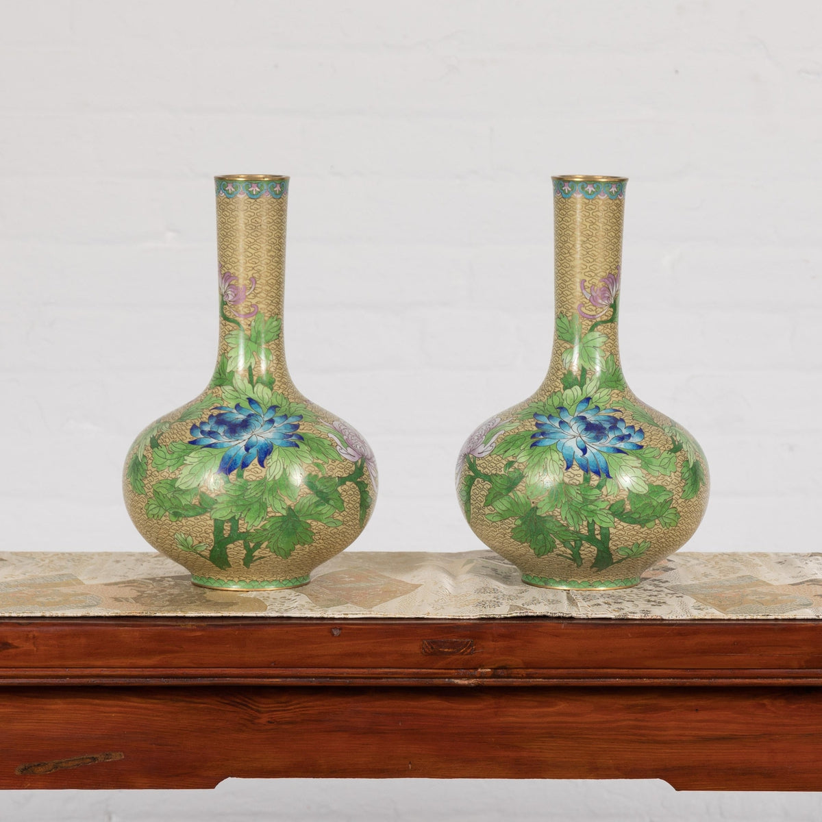 Vintage Pair of Floral Chinese Vases-4. Asian & Chinese Furniture, Art, Antiques, Vintage Home Décor for sale at FEA Home