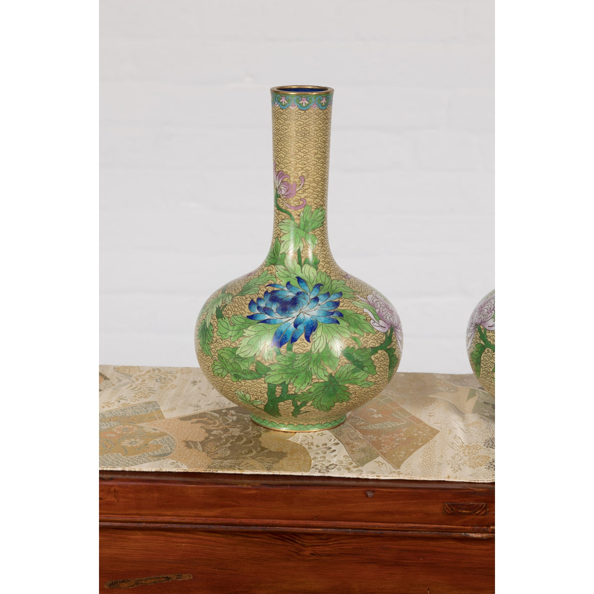Vintage Pair of Floral Chinese Vases-5. Asian & Chinese Furniture, Art, Antiques, Vintage Home Décor for sale at FEA Home