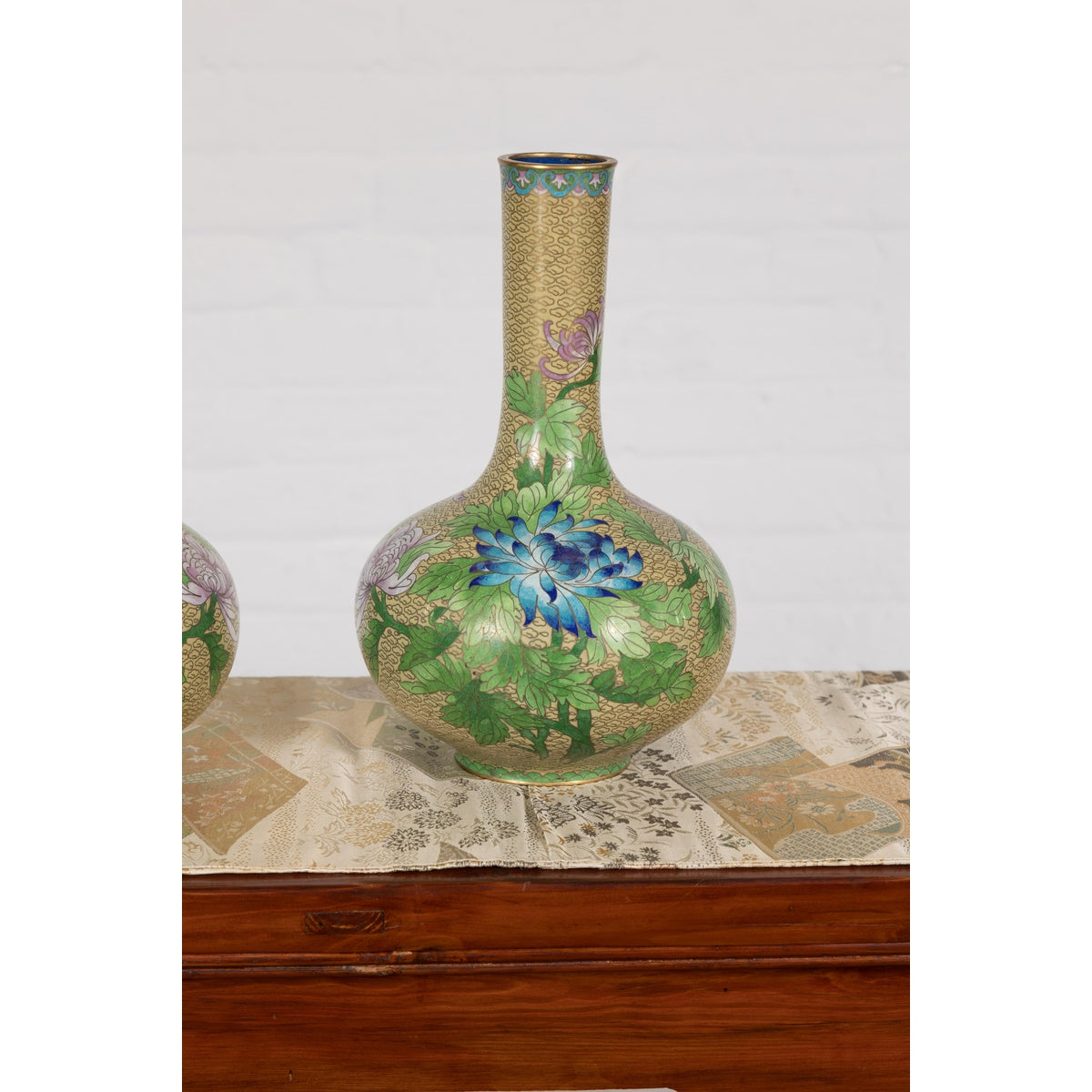 Vintage Pair of Floral Chinese Vases-6. Asian & Chinese Furniture, Art, Antiques, Vintage Home Décor for sale at FEA Home