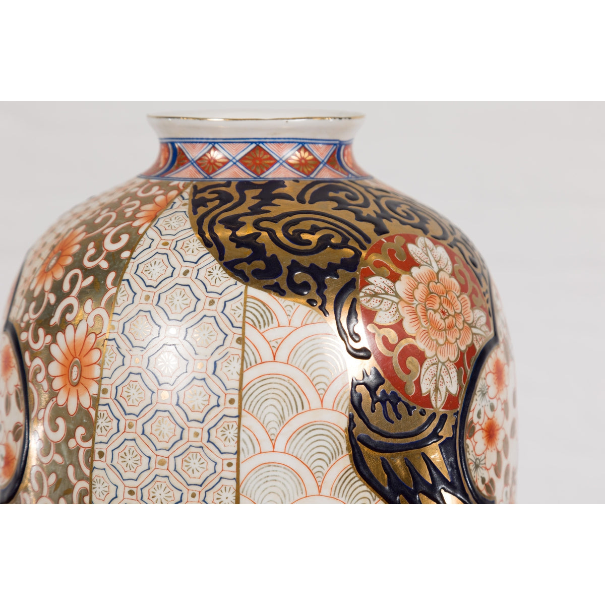 Arita Japanese Style Vase with Gold, Blue and Orange Floral Motifs-10. Asian & Chinese Furniture, Art, Antiques, Vintage Home Décor for sale at FEA Home