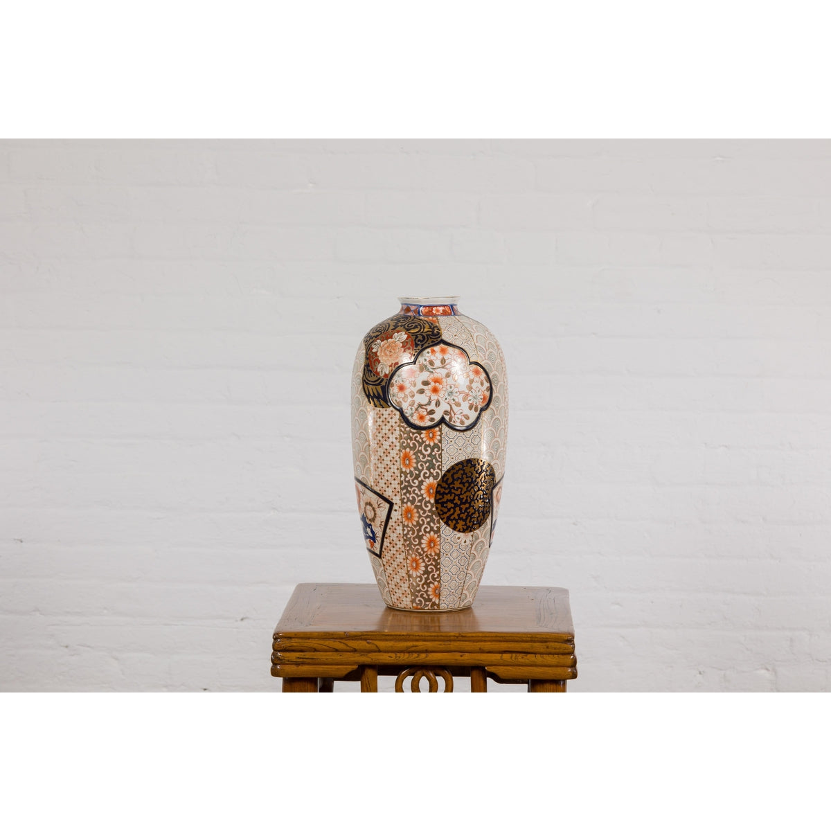 Arita Japanese Style Vase with Gold, Blue and Orange Floral Motifs-13. Asian & Chinese Furniture, Art, Antiques, Vintage Home Décor for sale at FEA Home