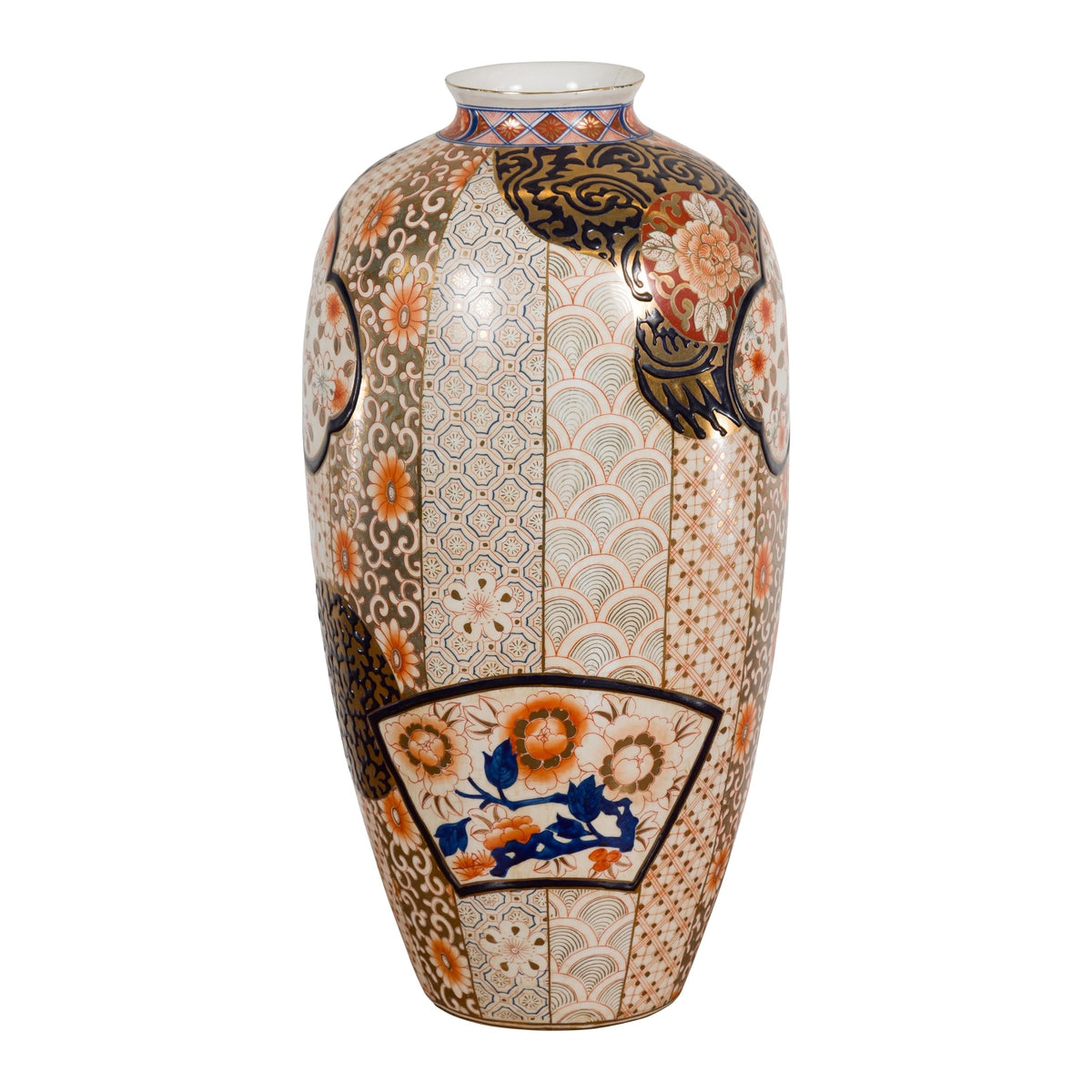 Arita Japanese Style Vase with Gold, Blue and Orange Floral Motifs-18. Asian & Chinese Furniture, Art, Antiques, Vintage Home Décor for sale at FEA Home