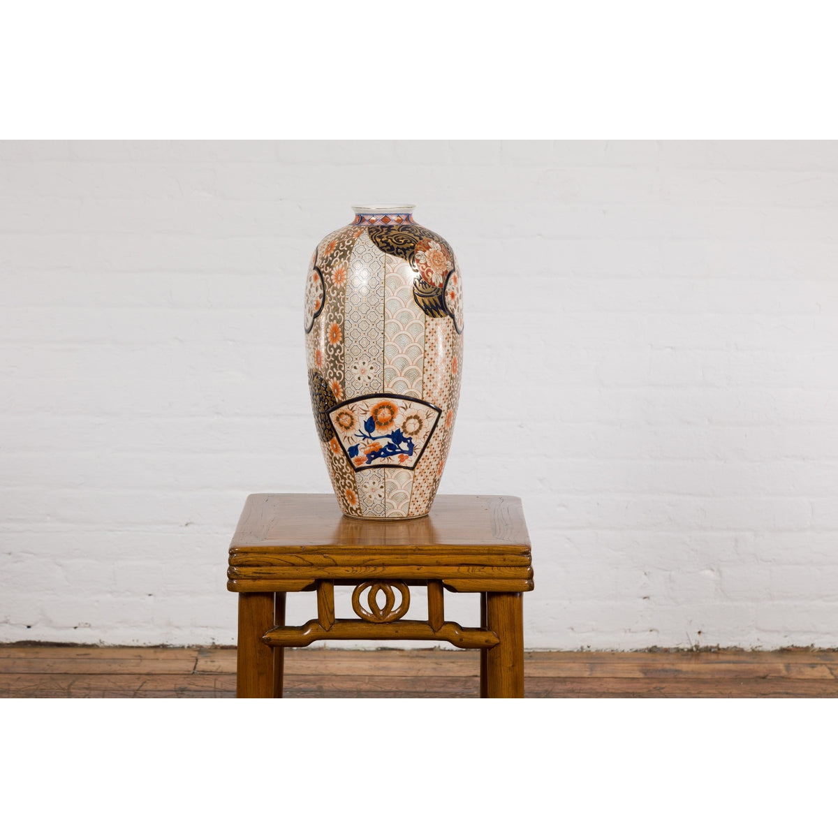Arita Japanese Style Vase with Gold, Blue and Orange Floral Motifs-4. Asian & Chinese Furniture, Art, Antiques, Vintage Home Décor for sale at FEA Home