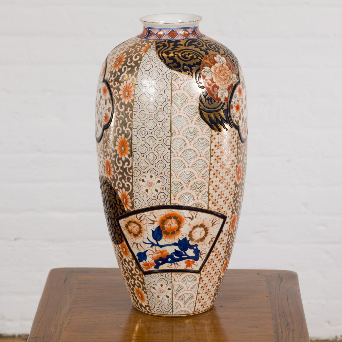 Arita Japanese Style Vase with Gold, Blue and Orange Floral Motifs-5. Asian & Chinese Furniture, Art, Antiques, Vintage Home Décor for sale at FEA Home