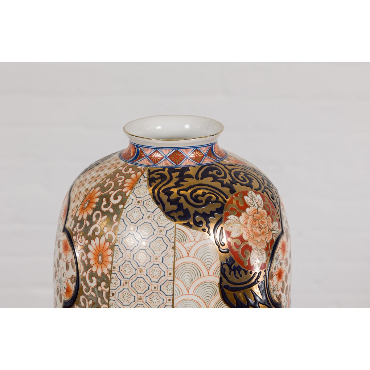 Arita Japanese Style Vase with Gold, Blue and Orange Floral Motifs-6. Asian & Chinese Furniture, Art, Antiques, Vintage Home Décor for sale at FEA Home