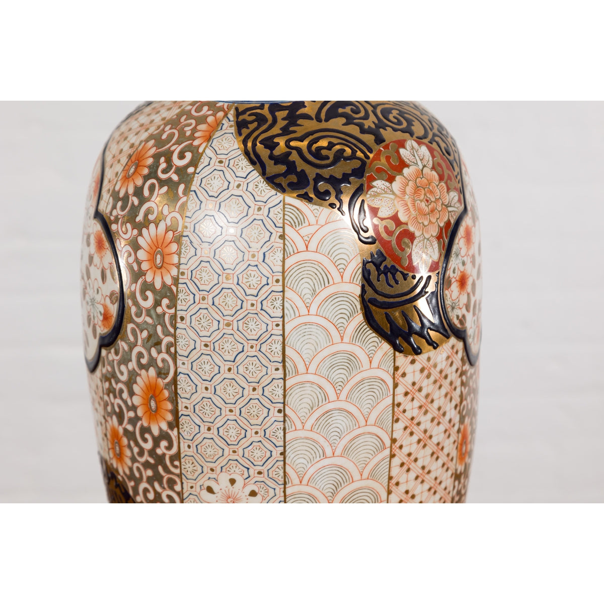 Arita Japanese Style Vase with Gold, Blue and Orange Floral Motifs-7. Asian & Chinese Furniture, Art, Antiques, Vintage Home Décor for sale at FEA Home
