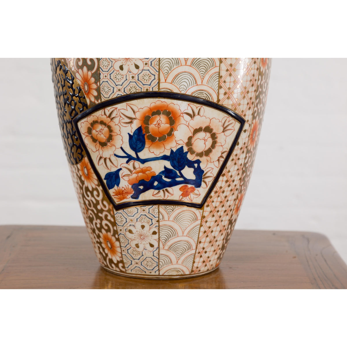 Arita Japanese Style Vase with Gold, Blue and Orange Floral Motifs-9. Asian & Chinese Furniture, Art, Antiques, Vintage Home Décor for sale at FEA Home