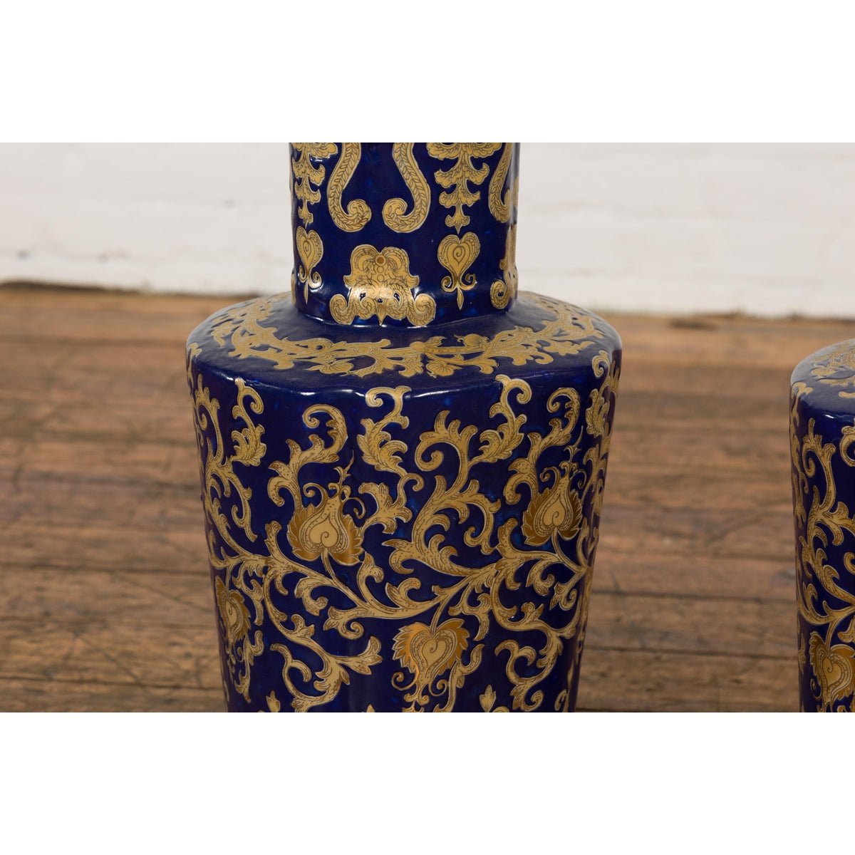 Pair of Dark Blue and Gold Vintage Vases with Intricate Design-11. Asian & Chinese Furniture, Art, Antiques, Vintage Home Décor for sale at FEA Home