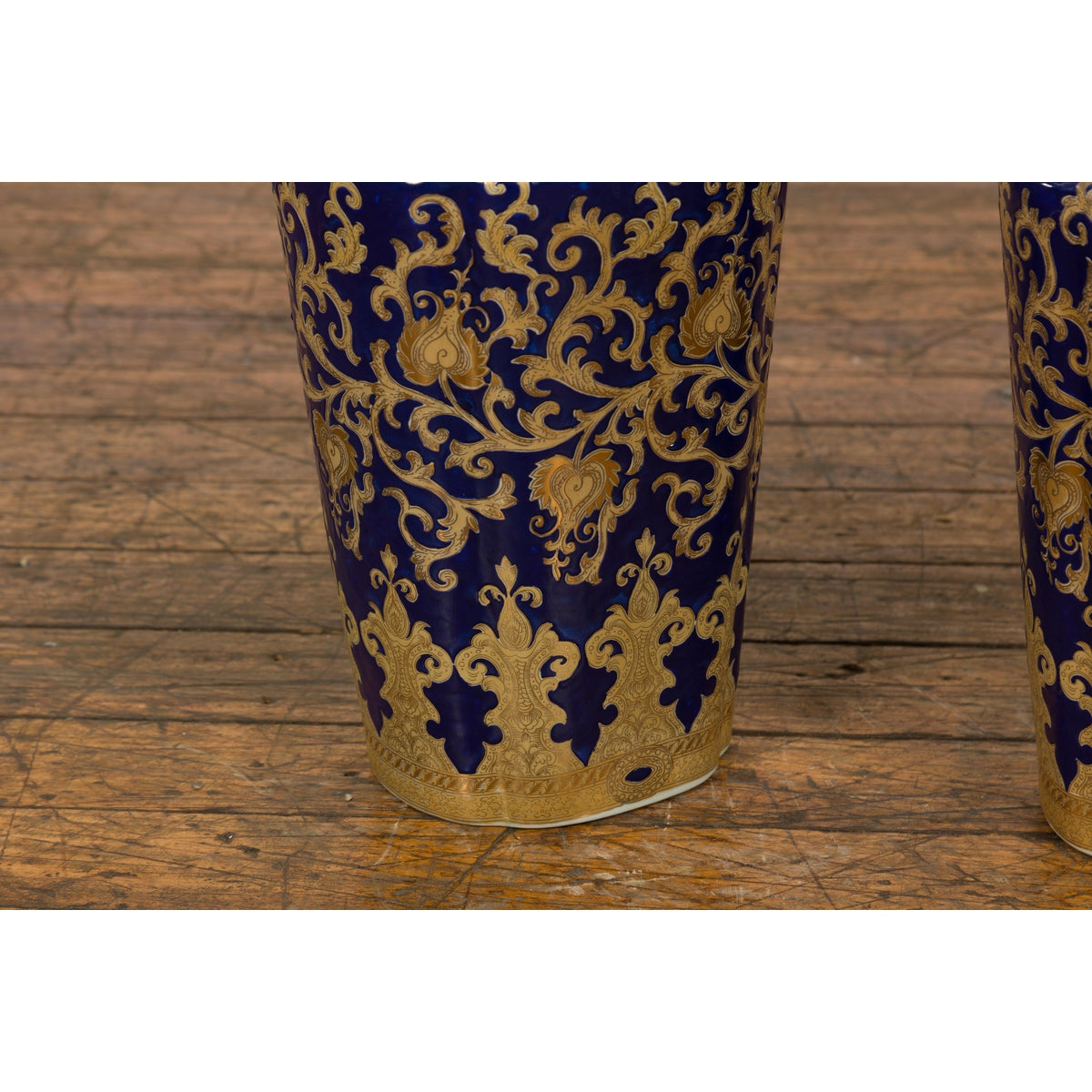 Pair of Dark Blue and Gold Vintage Vases with Intricate Design-12. Asian & Chinese Furniture, Art, Antiques, Vintage Home Décor for sale at FEA Home