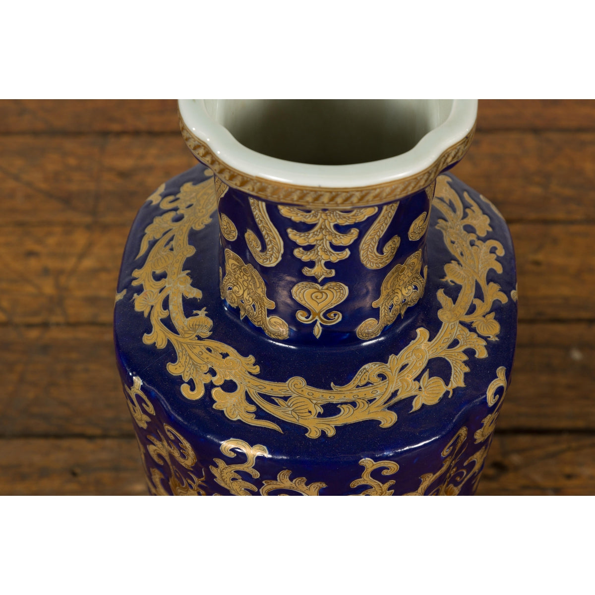 Pair of Dark Blue and Gold Vintage Vases with Intricate Design-13. Asian & Chinese Furniture, Art, Antiques, Vintage Home Décor for sale at FEA Home