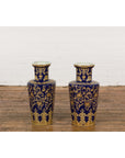 Pair of Dark Blue and Gold Vintage Vases with Intricate Design-14. Asian & Chinese Furniture, Art, Antiques, Vintage Home Décor for sale at FEA Home