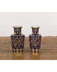 Pair of Dark Blue and Gold Vintage Vases with Intricate Design-17. Asian & Chinese Furniture, Art, Antiques, Vintage Home Décor for sale at FEA Home