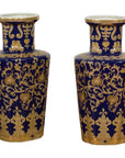 Pair of Dark Blue and Gold Vintage Vases with Intricate Design-1. Asian & Chinese Furniture, Art, Antiques, Vintage Home Décor for sale at FEA Home