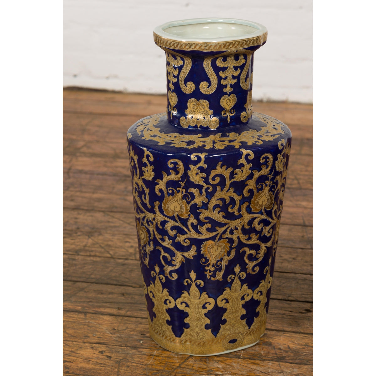 Pair of Dark Blue and Gold Vintage Vases with Intricate Design-4. Asian & Chinese Furniture, Art, Antiques, Vintage Home Décor for sale at FEA Home