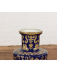 Pair of Dark Blue and Gold Vintage Vases with Intricate Design-5. Asian & Chinese Furniture, Art, Antiques, Vintage Home Décor for sale at FEA Home