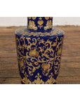 Pair of Dark Blue and Gold Vintage Vases with Intricate Design-9. Asian & Chinese Furniture, Art, Antiques, Vintage Home Décor for sale at FEA Home