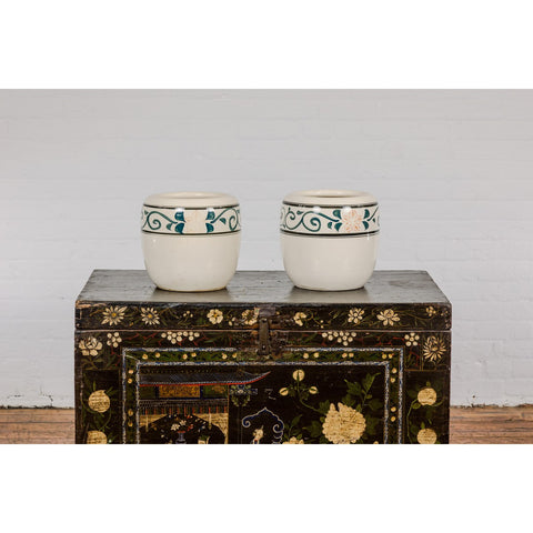Pair of Late Qing Dynasty Ceramic Planters with Green Floral Décor-YN2374-15. Asian & Chinese Furniture, Art, Antiques, Vintage Home Décor for sale at FEA Home