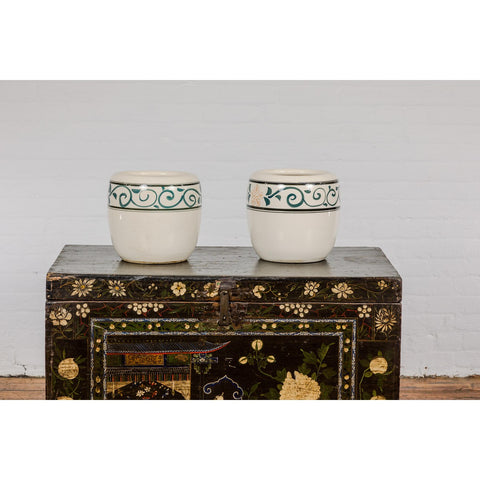 Pair of Late Qing Dynasty Ceramic Planters with Green Floral Décor-YN2374-16. Asian & Chinese Furniture, Art, Antiques, Vintage Home Décor for sale at FEA Home