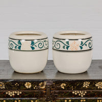 Pair of Late Qing Dynasty Ceramic Planters with Green Floral Décor