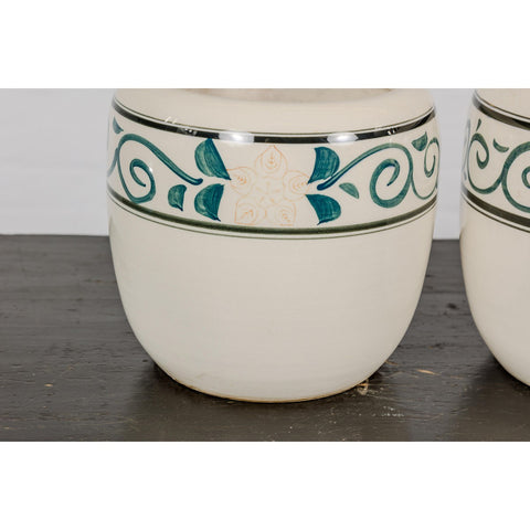 Pair of Late Qing Dynasty Ceramic Planters with Green Floral Décor-YN2374-8. Asian & Chinese Furniture, Art, Antiques, Vintage Home Décor for sale at FEA Home