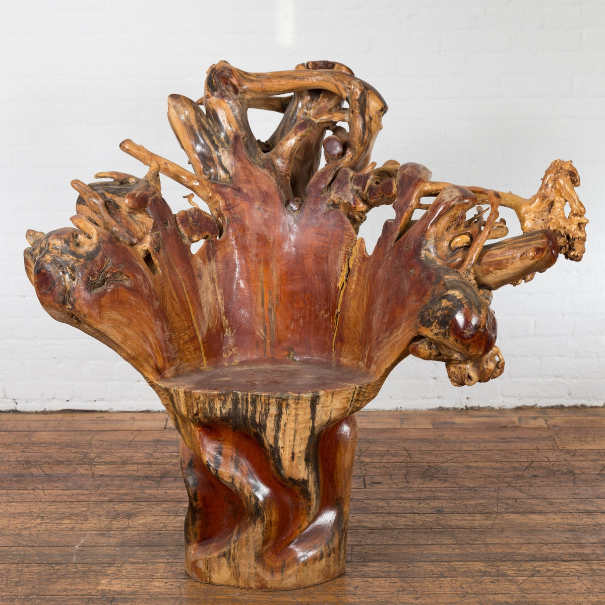 Vintage Chinese Hand Crafted Camphor Wood Root Chair with Light Varnish-2. Asian & Chinese Furniture, Art, Antiques, Vintage Home Décor for sale at FEA Home