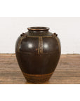Thai Brown Glazed Ceramic Vase with Loop Handles and Cream Dotted Décor-15. Asian & Chinese Furniture, Art, Antiques, Vintage Home Décor for sale at FEA Home