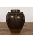 Thai Brown Glazed Ceramic Vase with Loop Handles and Cream Dotted Décor-4. Asian & Chinese Furniture, Art, Antiques, Vintage Home Décor for sale at FEA Home