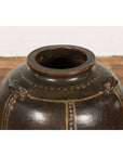 Thai Brown Glazed Ceramic Vase with Loop Handles and Cream Dotted Décor-6. Asian & Chinese Furniture, Art, Antiques, Vintage Home Décor for sale at FEA Home