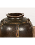 Thai Brown Glazed Ceramic Vase with Loop Handles and Cream Dotted Décor-7. Asian & Chinese Furniture, Art, Antiques, Vintage Home Décor for sale at FEA Home