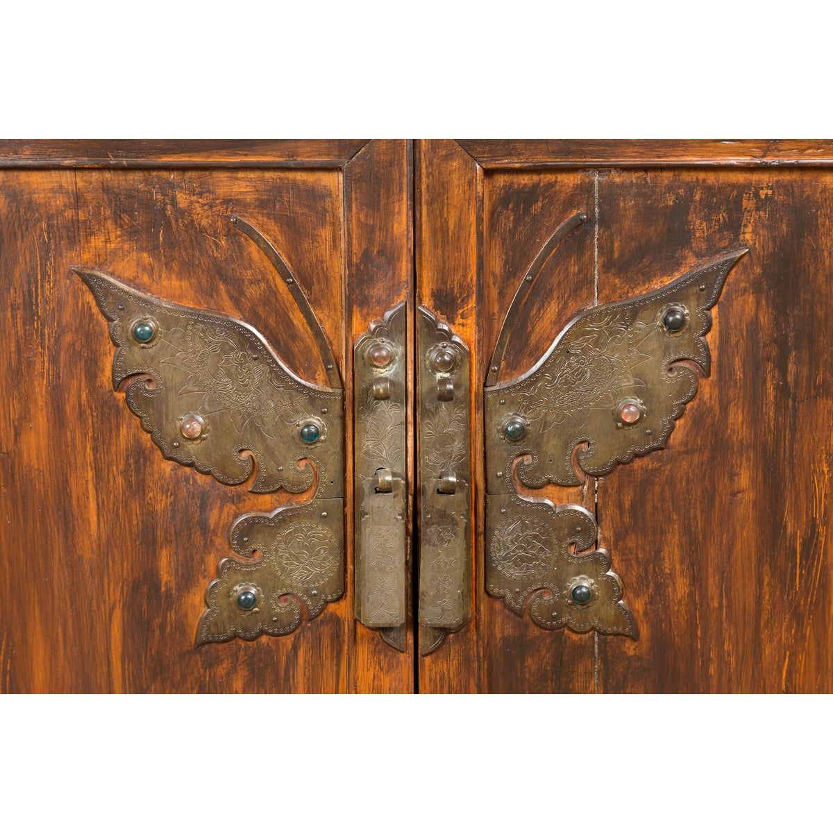 Antique Side Cabinet with Large Butterfly on Doors-13. Asian & Chinese Furniture, Art, Antiques, Vintage Home Décor for sale at FEA Home