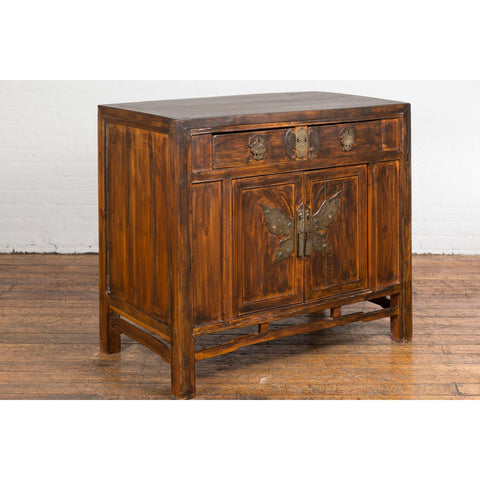 Antique Side Cabinet with Large Butterfly on Doors-YN2580-16. Asian & Chinese Furniture, Art, Antiques, Vintage Home Décor for sale at FEA Home