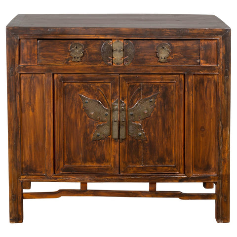Antique Side Cabinet with Large Butterfly on Doors-YN2580-1. Asian & Chinese Furniture, Art, Antiques, Vintage Home Décor for sale at FEA Home
