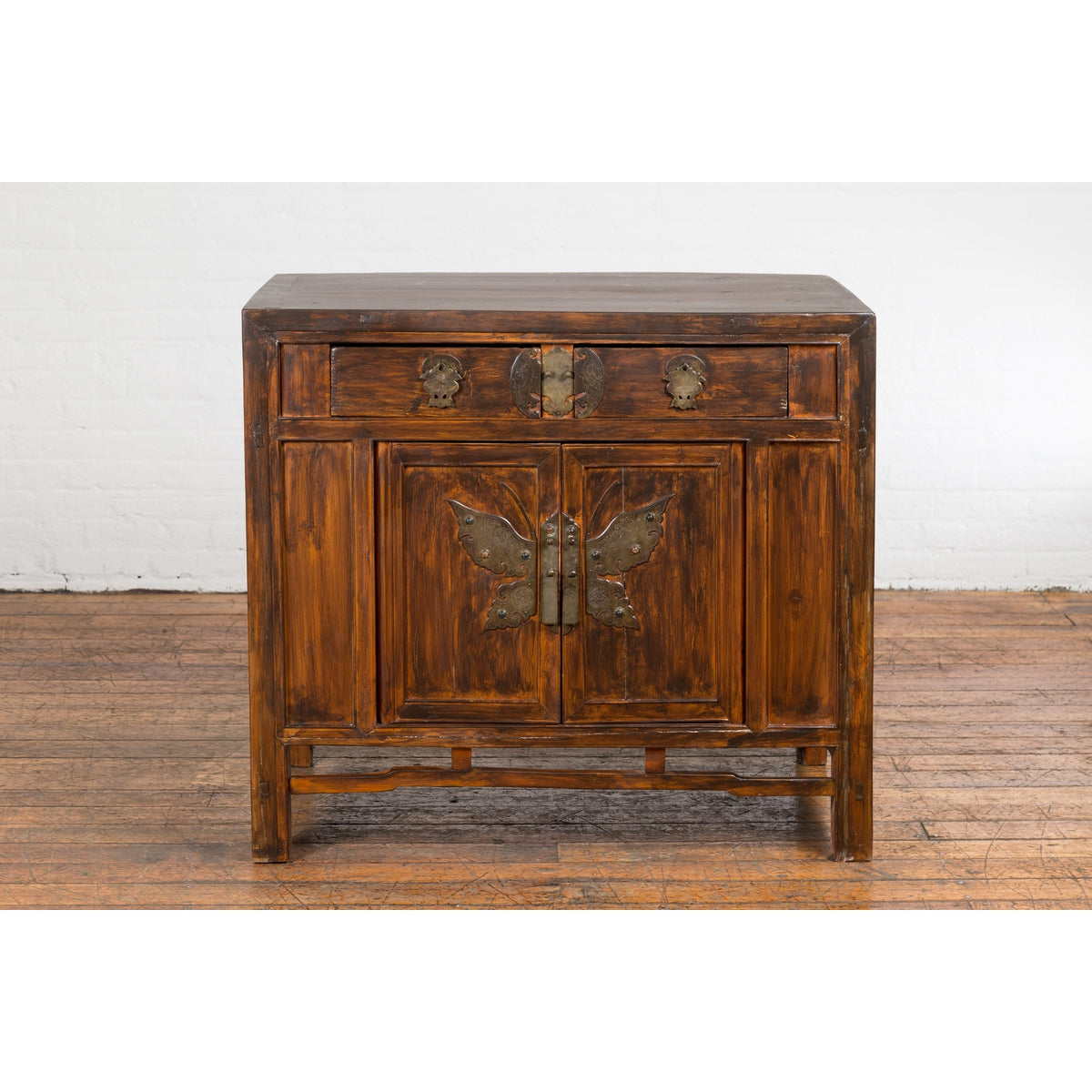 Antique Side Cabinet with Large Butterfly on Doors-2. Asian & Chinese Furniture, Art, Antiques, Vintage Home Décor for sale at FEA Home