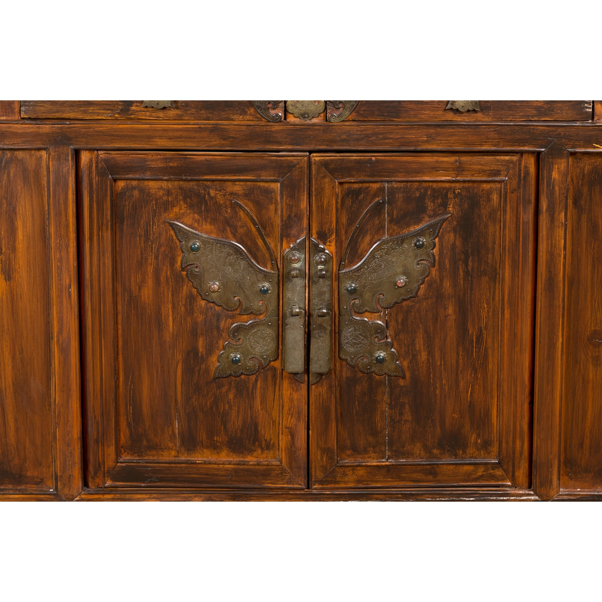 Antique Side Cabinet with Large Butterfly on Doors-4. Asian & Chinese Furniture, Art, Antiques, Vintage Home Décor for sale at FEA Home