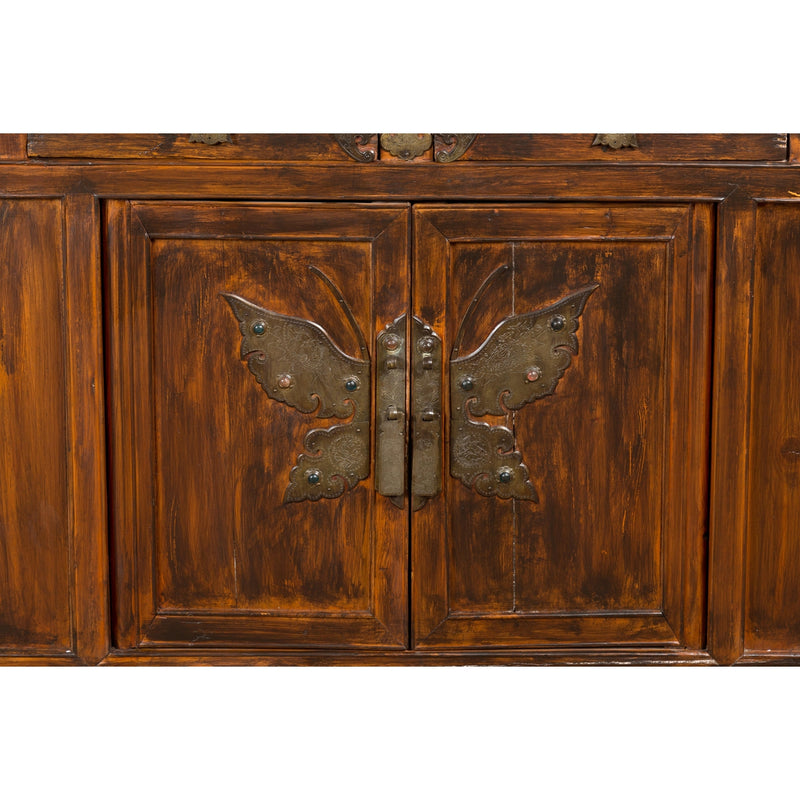 Antique Side Cabinet with Large Butterfly on Doors-YN2580-4. Asian & Chinese Furniture, Art, Antiques, Vintage Home Décor for sale at FEA Home