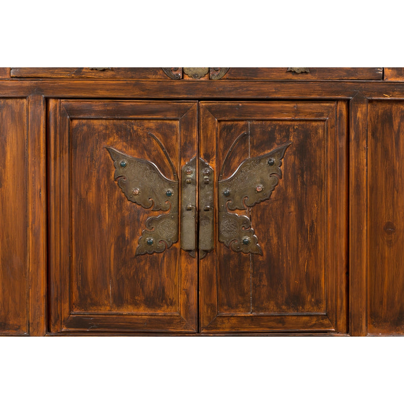 Antique Side Cabinet with Large Butterfly on Doors-YN2580-6. Asian & Chinese Furniture, Art, Antiques, Vintage Home Décor for sale at FEA Home