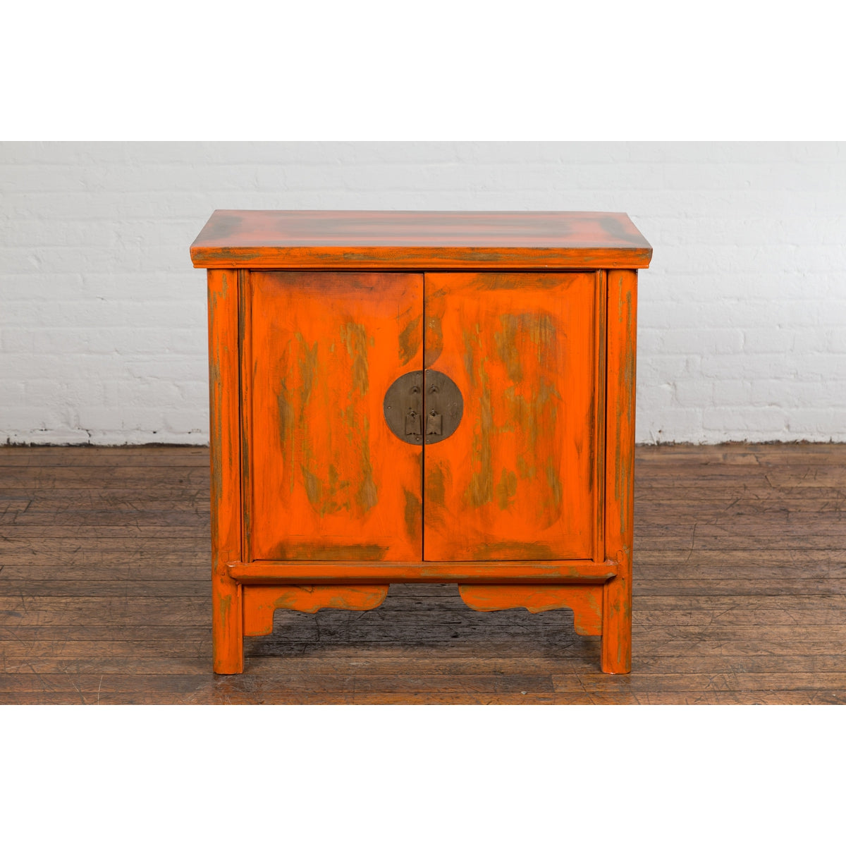 Chinese Late Qing Dynasty Elm Side Cabinet with Custom Orange Lacquer-2. Asian & Chinese Furniture, Art, Antiques, Vintage Home Décor for sale at FEA Home